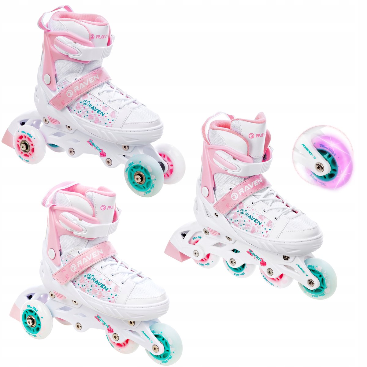 RAVEN Rosi 3-in-1 verstelbare rolschaatsen met LED wielen Wit