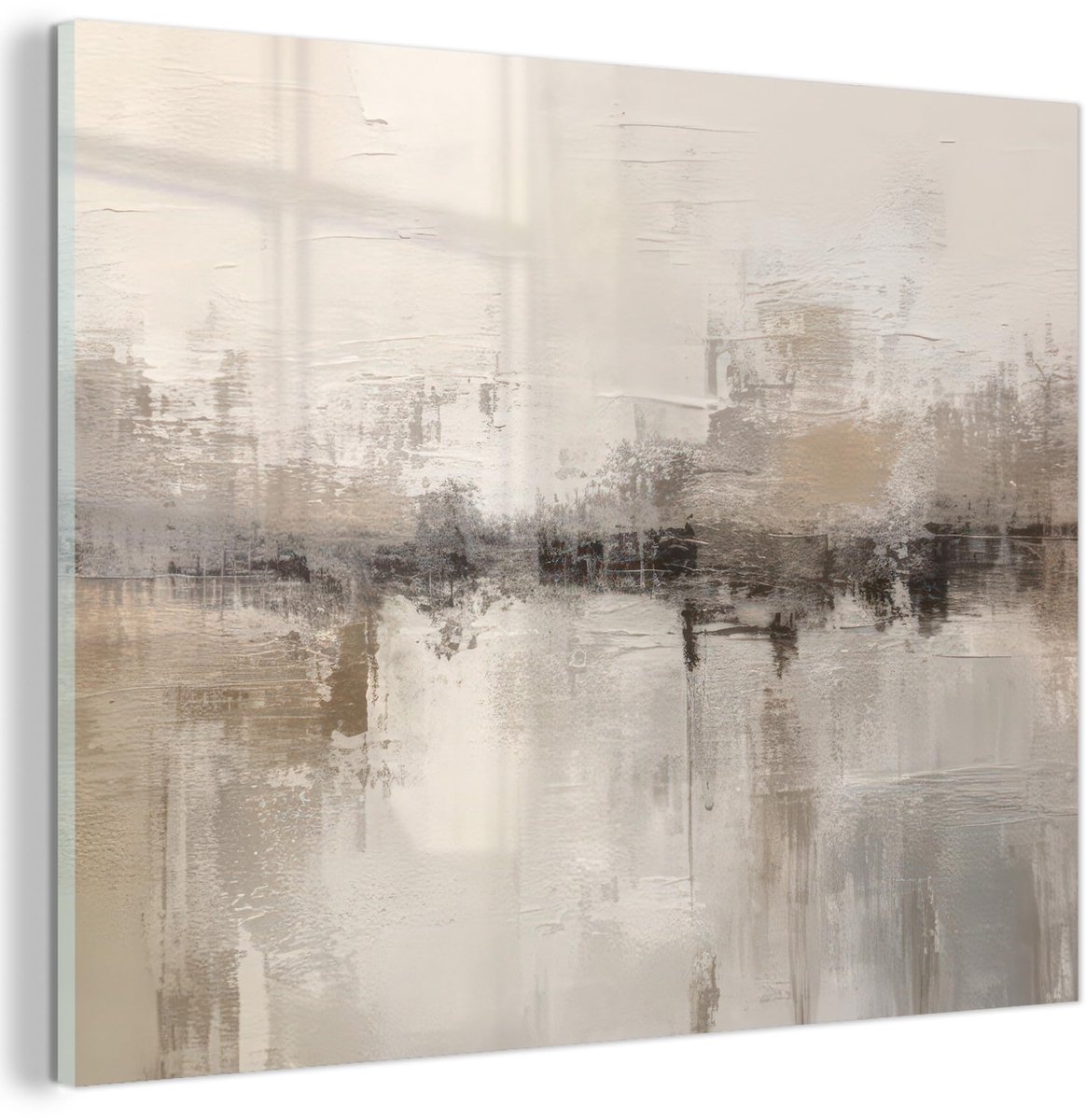 Unyqoos Stijlvolle glazen wanddecoratie met moderne kunst voor elke kamer beige