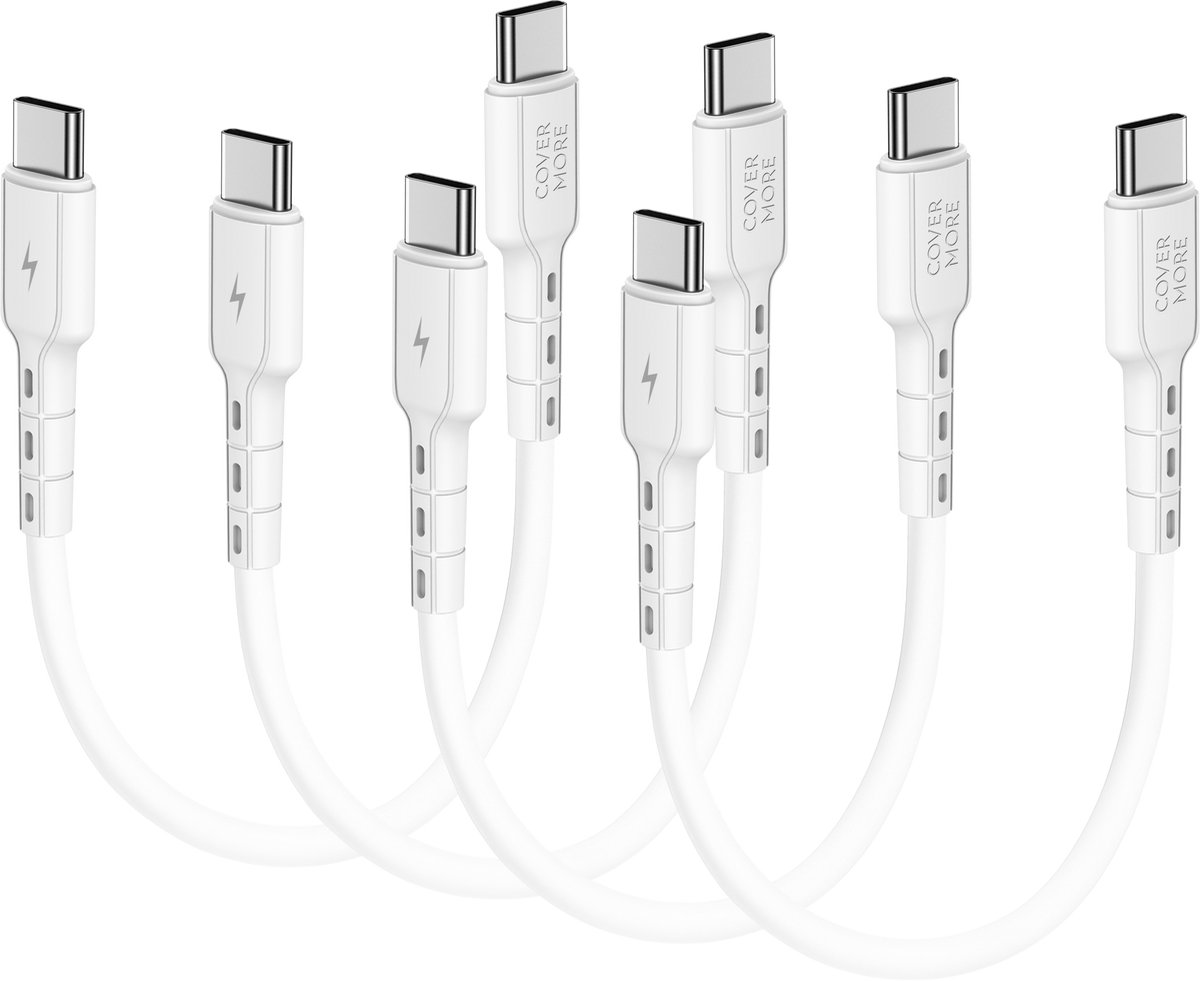 Korte usb C kabels - 4 stuks - 60w - Snellader kabeltjes - 30cm - Kort - Wit