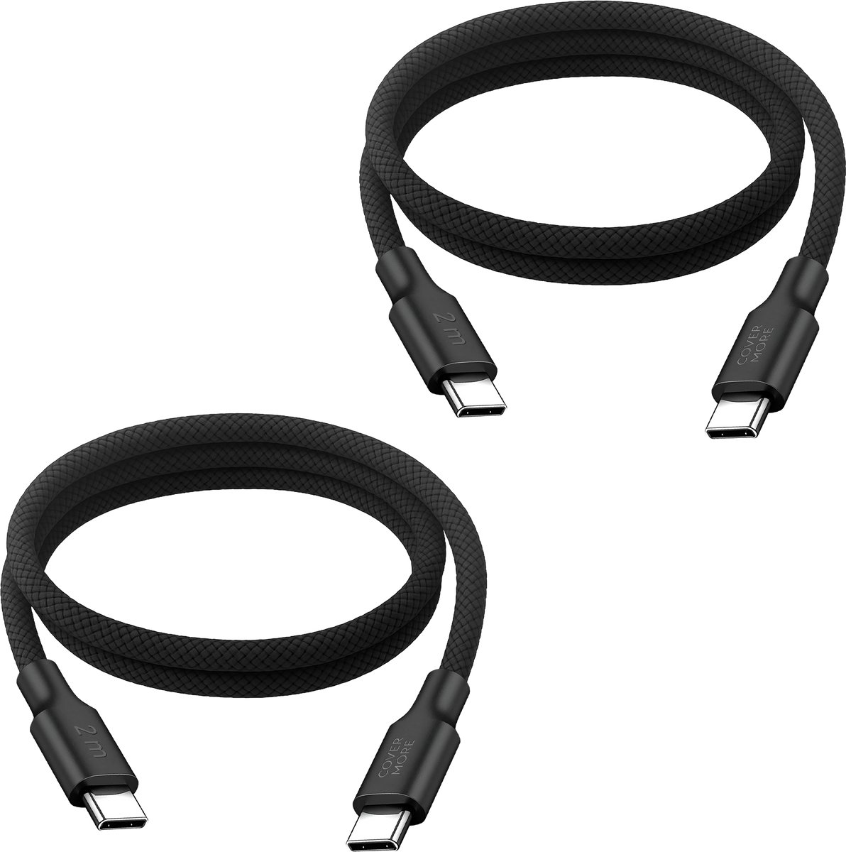 Usb C naar usb C kabel - 2 stuks - 2 meter - Lang - Stevig - Nylon - Zwart