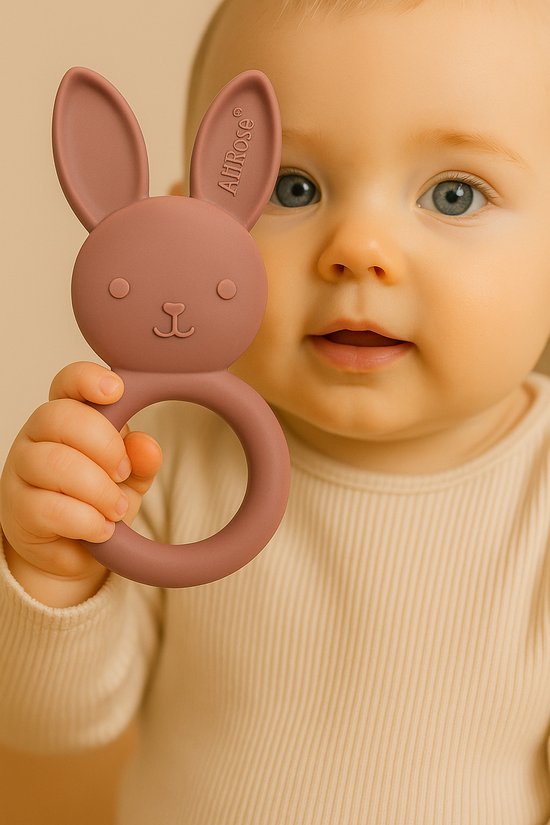 AliRose - Siliconen Bijtring - Konijn - Dieren Teether - BPA/PFAS Vrij - 100% Siliconen - Hypoallergeen - Baby Speelgoed - Bunny - Wortel - Tandverzachtend - Verkoelend - Cadeau BabyShower - Roze