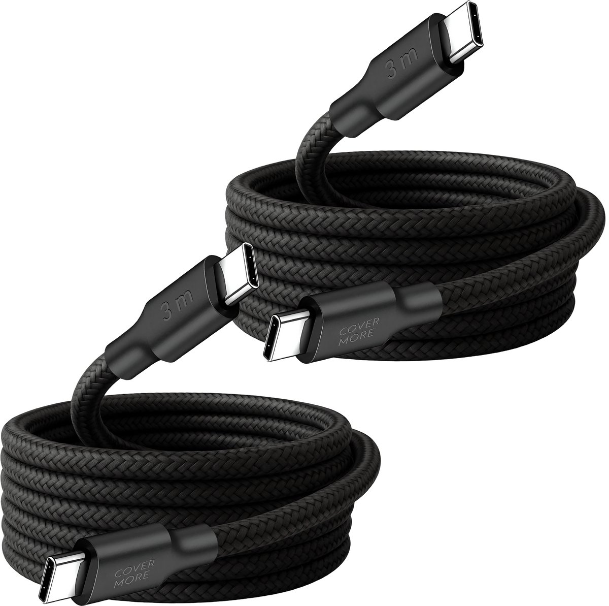 Usb C naar usb C kabel - 2 stuks - 3 meter - Lang - Stevig - Nylon - Zwart
