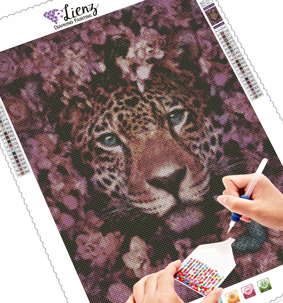 Lienz® Diamond Painting volwassenen 40x50cm – Rond - Panter en Bloemen – Volledig - Pakket Volwassenen — afbeelding 3