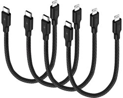 Voordeelbundel usb C kabel geschikt voor iPhone 14 13 12, iPad en AirPods naar Lightning ingang - 4 stuks - Kort - Stevig - Zwart