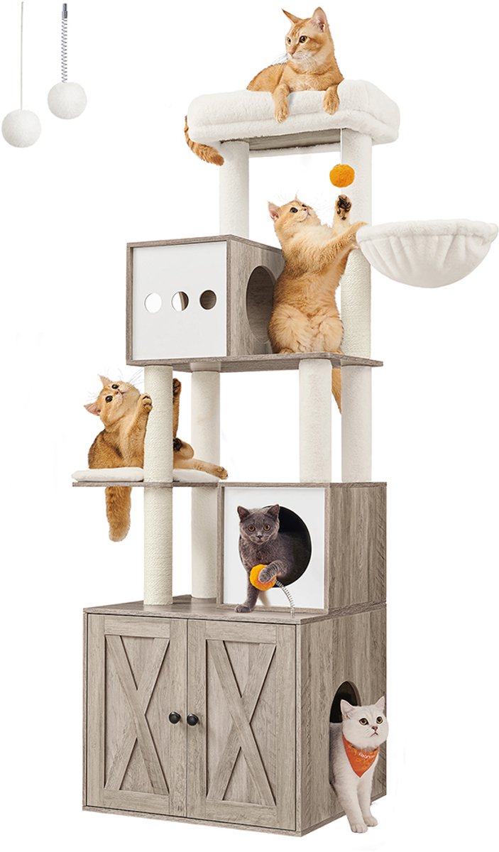 Kattenboom – Geïntegreerde kattenbakkast – Grijs