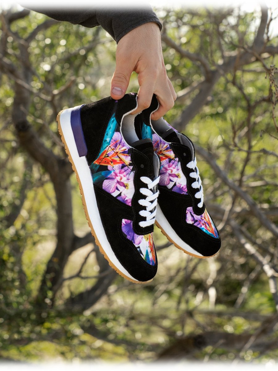 Inkkas Caladium dames sneaker – comfortabele kleurrijke sneaker met tropische print – groen/turquoise/oranje/paars, maat 41