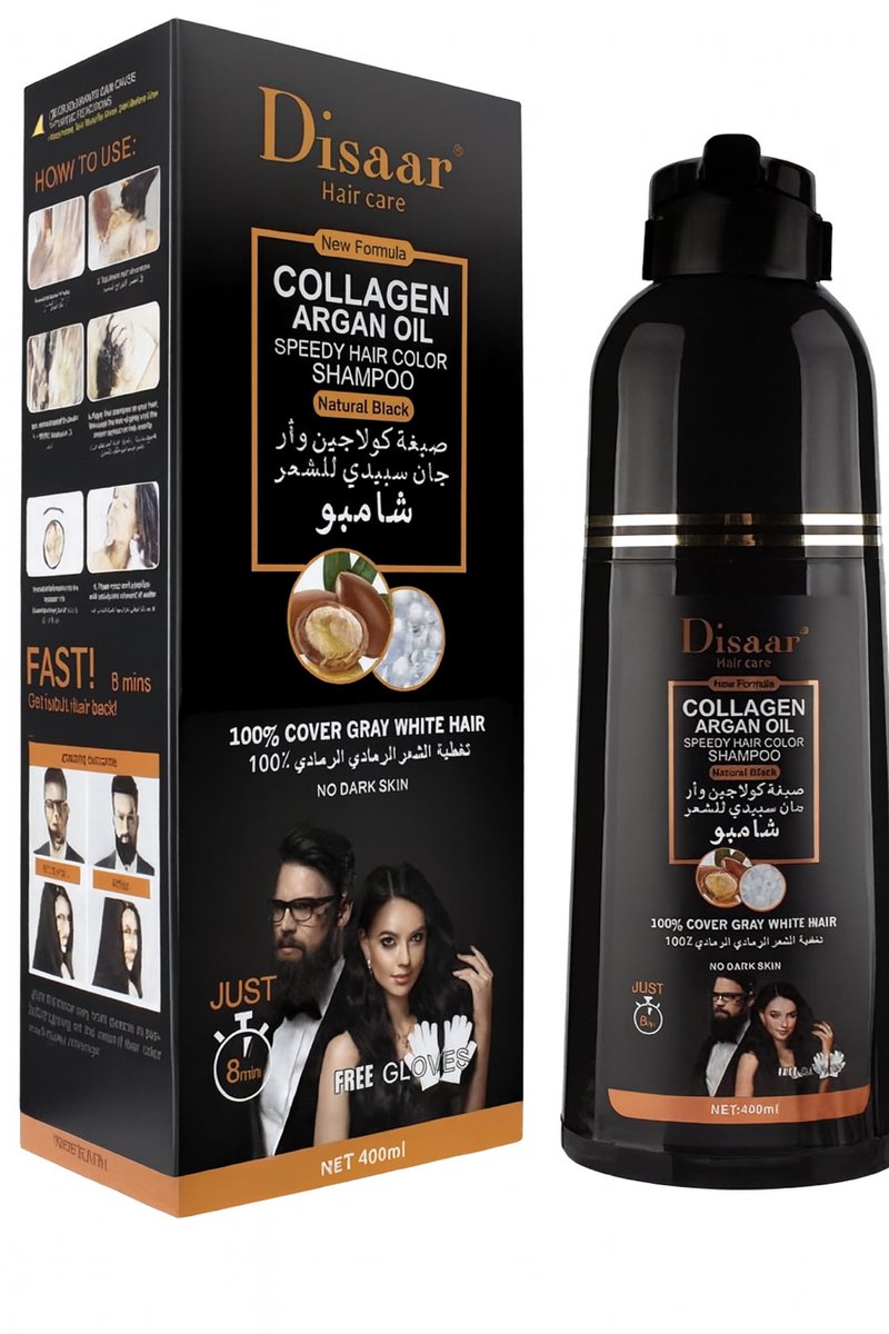 Haarkleur | Shampoo Black Speedy Shampoo| Natural Black|Cover Gray Hair| Argan |Collageen