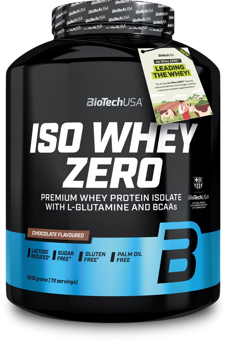 BioTechUSA Iso Whey Zero | Premium wei-eiwitisolaat | Grasgevoerd | Enzymvrij | Suiker- en glutenvrij, 1816 g, Aardbei