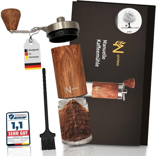 Nuvioo Koffiemolen Handmatig - Vintage Koffiemolens Voor Bonen - Koffie Molen Met 8 Maalstanden - Bonenmaler Geschikt Voor Espresso - Coffee Grinder Wood Edition