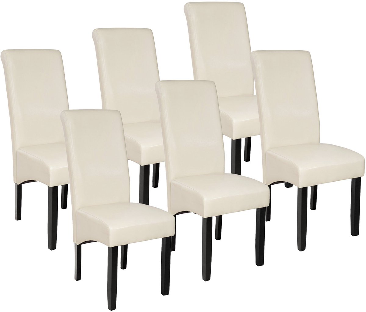 tectake® Eetkamerstoel - Comfortabele kunstleren stoel met hoge rugleuning - Keukenstoel voor keukentafel - Gestoffeerde keukenstoel - Diverse kleuren en sets - Maximale belasting 120 kg - Afmeting (LxBxH) 44 x 63 x 106 cm - Set van 6 - Crème