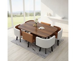 Luxe Mid Century Moderne 7-Delige Eettafel Set voor 6 Personen – Grote 90×150 cm Bartafel & Stoelen | Ruimtebesparend, Waterdicht, Ergonomisch & Duurzaam – Perfect voor Keuken, Eetkamer, Restaurant, Vergaderruimte – Novi Home