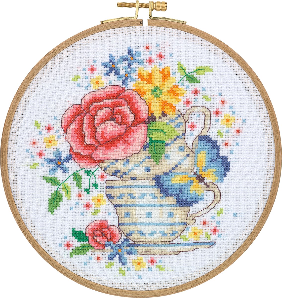 Borduurpakket My Cross Stitch - Bloemenpotjes - Met houten ring