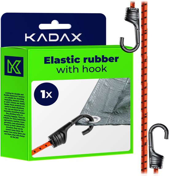 KADAX Zeilhouder, weerbestendige zeilspanner, zeilrubber, expanderlussen, spanrubbers voor tenten, zeilen, trampolines, caravans (oranje/zwart/haak/1 stuk)