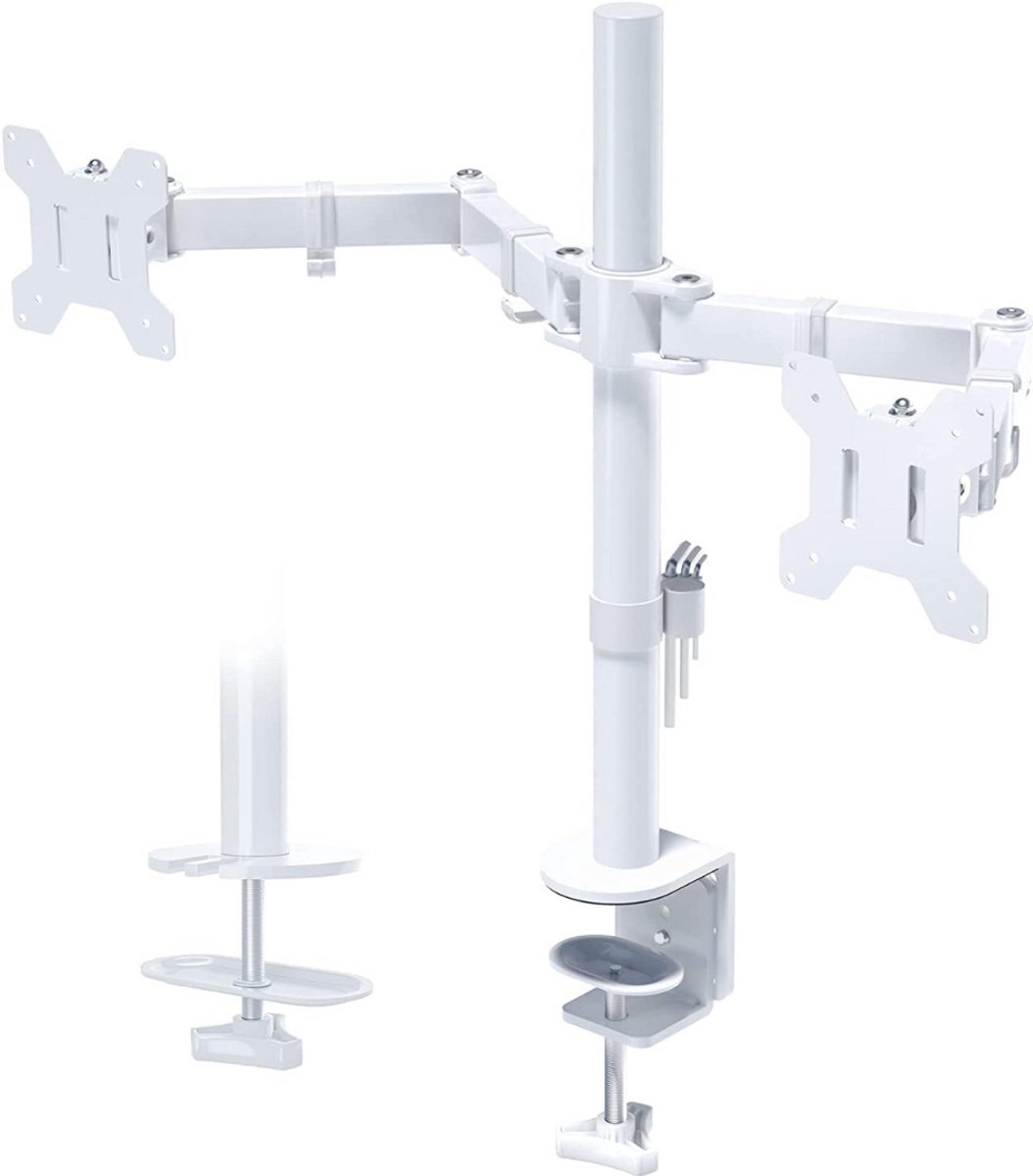 Thuys – Monitor Arm 2 Schermen – Standaard – Verhoger – Wit