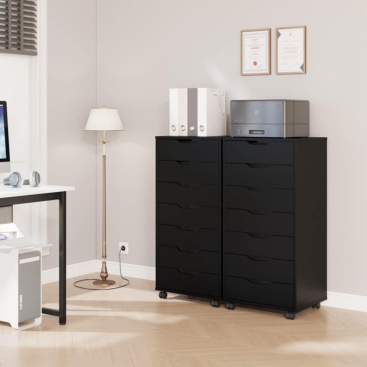 7-Lade Hoge Houten Ladekast met - Zwart - Ladekast Wielen – Moderne Opbergkast - Medahomestore