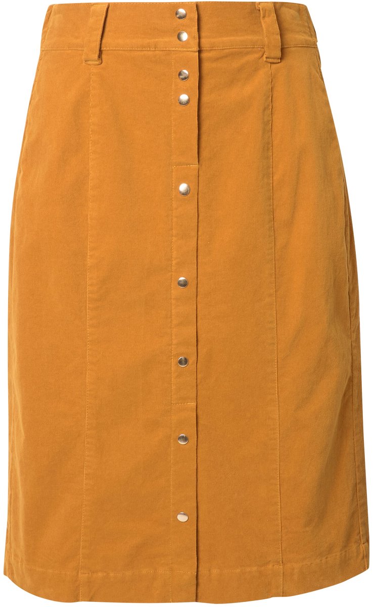 Ulla Popken - Dames - Corduroy rok drukknoopsluiting A-lijn comfortabele stretch - Goudbruin - Maat 62