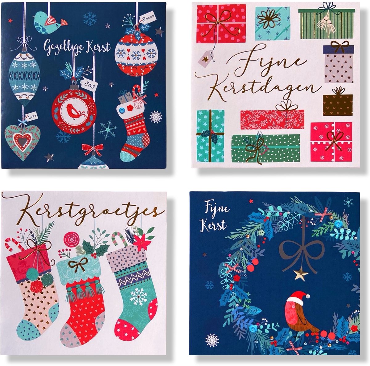 50 Luxe Vierkante Kerst- en Nieuwjaarskaarten met Pen - 10x10cm - Gevouwen kaarten met enveloppen