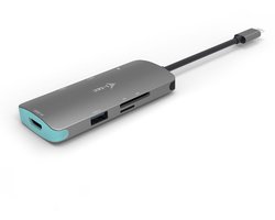 i-Tec - USB-C Metal Nano Dock met HDMI - USB-A + Audio/Mic - Kaartlezer - USB-C Oplaadpoort