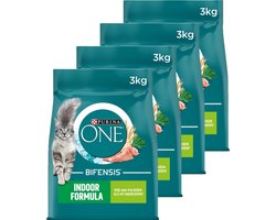 Purina One Indoor - Kattenvoer Droogvoer - Kalkoen - 4 x 3 kg