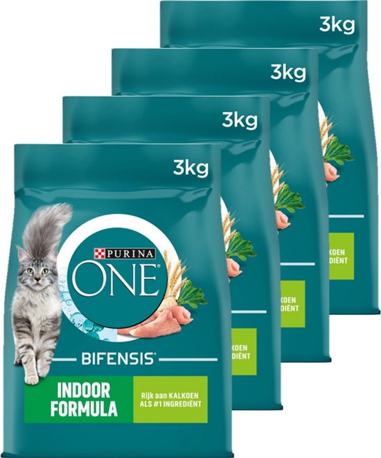 Purina One Indoor - Kattenvoer Droogvoer - Kalkoen - 4 x 3 kg
