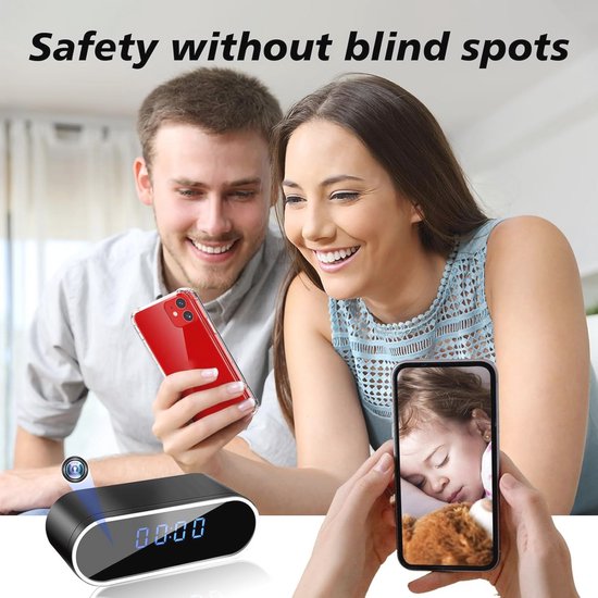 Verborgen Camera Klok - HD 1080P WiFi Minicamera met Nachtzicht en Bewegingsdetectie — afbeelding 2