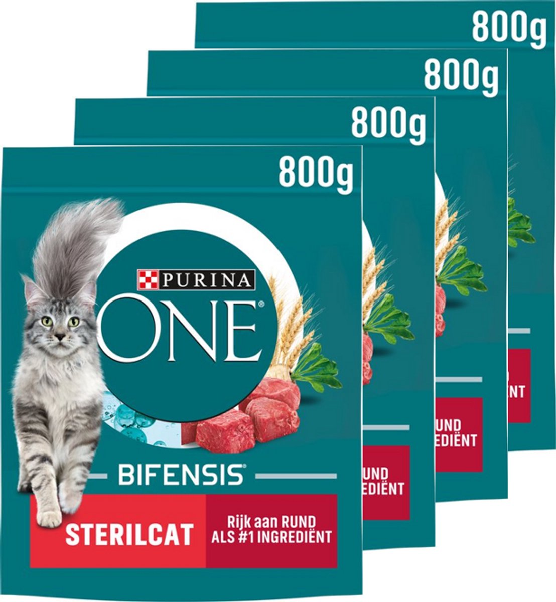 4x Purina ONE Kattenvoer Droog Sterilcat Rund - Tarwe 800 gr