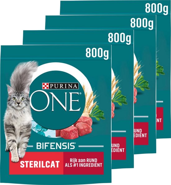 PURINA® ONE® Sterilcat - Kattenbrokjes - Rund & Tarwe - 4 x 800 g