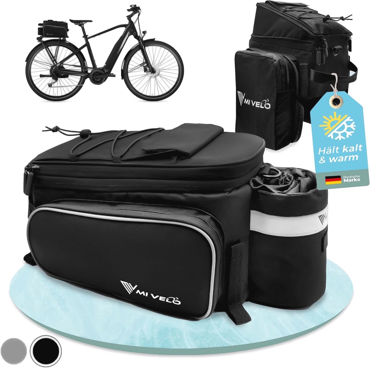 Isolierte Fietstas voor Bagagedrager - Koeltas tot 20 Liter, Waterafstotend, Zwart