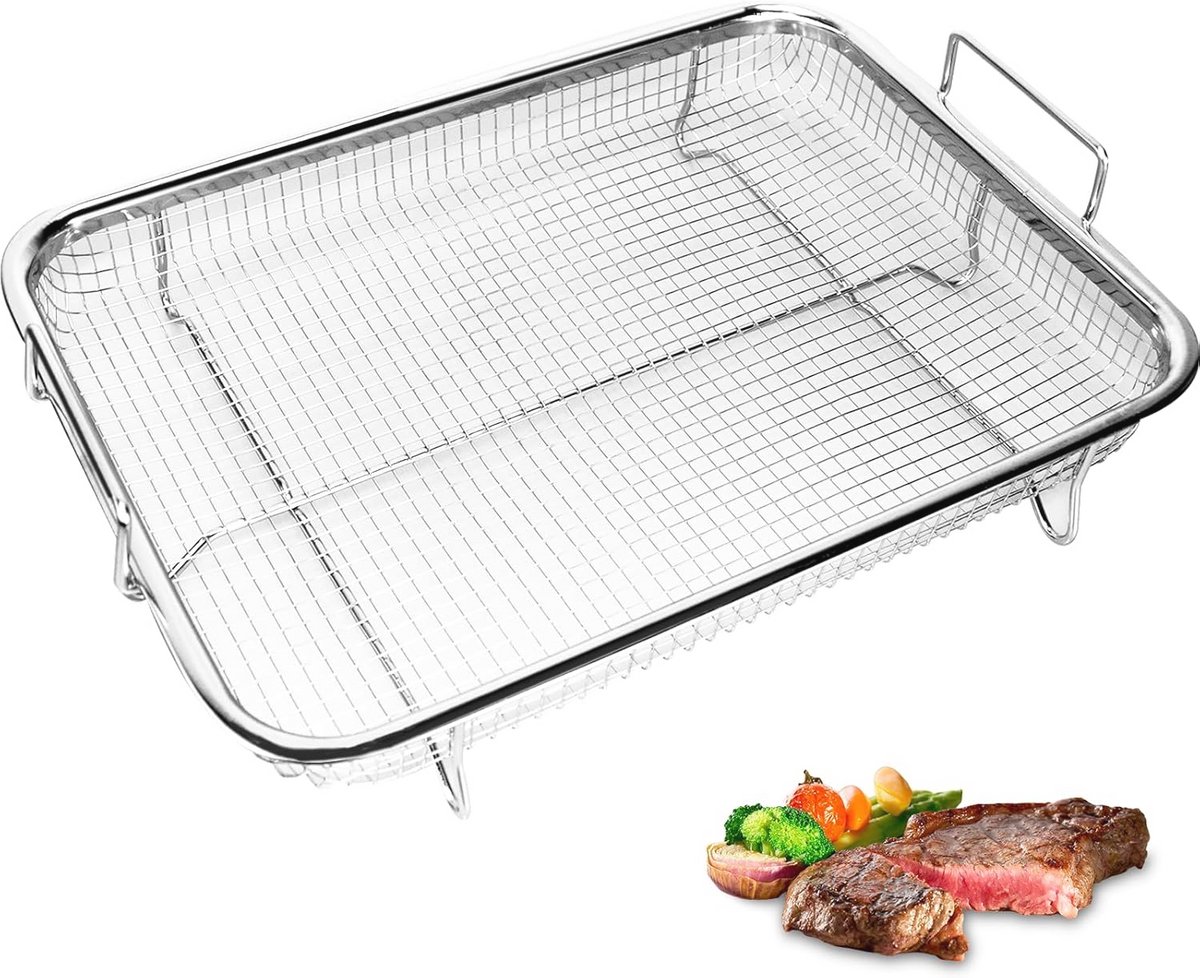Grill- en bakmand van roestvrij staal - rechthoekige crisper voor BBQ en oven