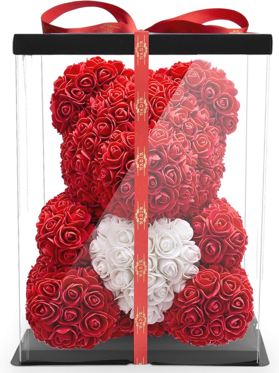 NADIR Rose Bear with Heart / Includes Pre-Packed Gift Box / in Various Colours and Sizes / Rose Bear with Giftbox / Valentine's Day Mother's Day Anniversary Anniversary Anniversary Infinity Rosebear