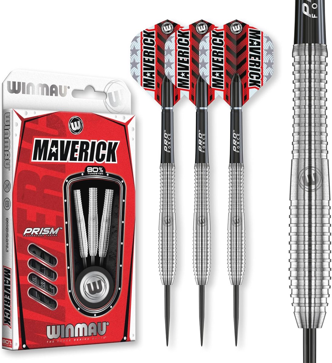 WINMAU Maverick 21-25 gram professionele Steeltip Tungsten dartset met flights en stelen (schachten)