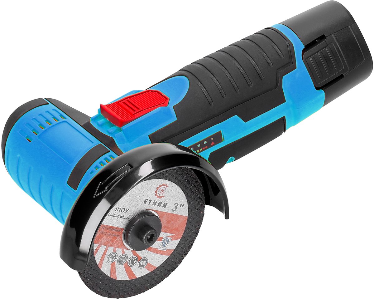 12V Mini Haakse Slijper 19500RPM – Draadloze Elektrische Slijptool met 2 Accu’s – Handmatige Snij- en Slijpmachine met Koolborstelmotor – Compacte Multifunctionele Tool voor Tegels, Hout, Metaal en Steen