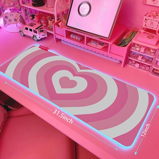 Grote Roze RGB Gaming Muismat met LED Verlichting - XL XXL Formaat - Niet-sliprubber — afbeelding 2