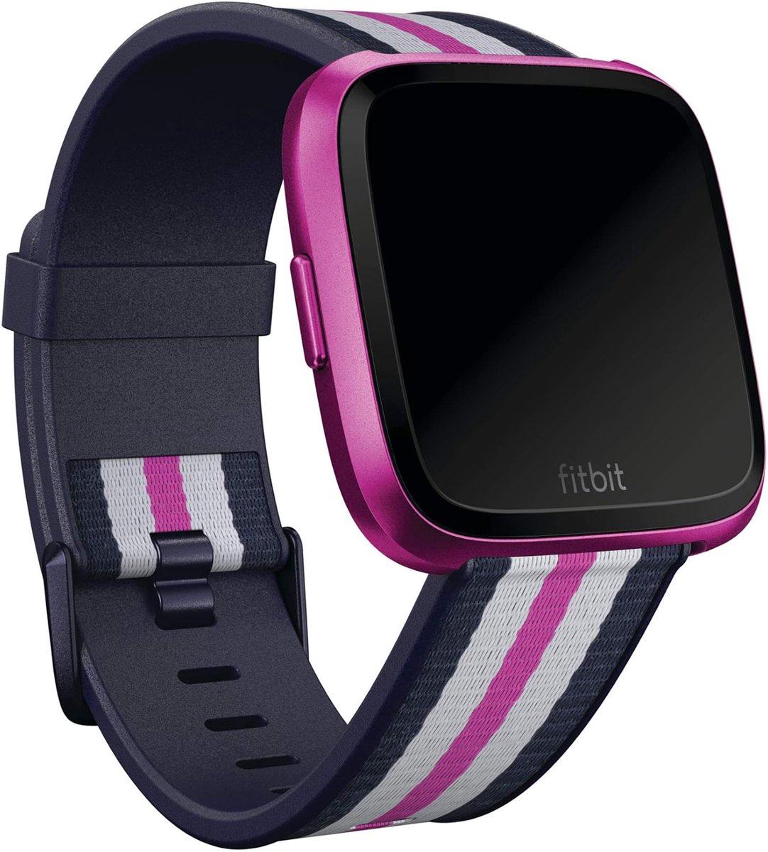 Woven band Fitbit Versa / Versa 2 / Versa Lite - Maat S - Navy / Mulberry bandje - Geschikt voor Fitbit Versa/ Versa 2/ Versa Lite - Meerkleurig