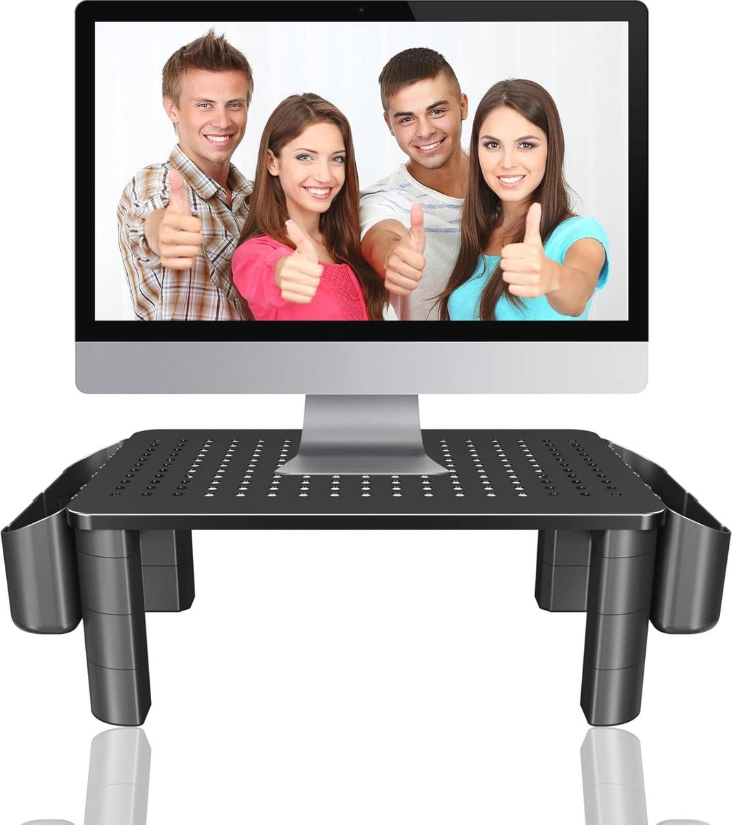 Verstelbare monitorstandaard met opbergruimte voor optimale ergonomie
