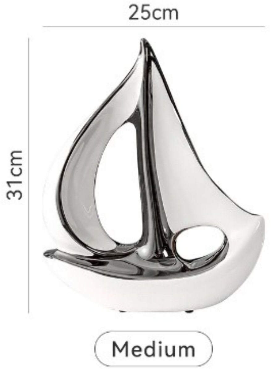 Home Cute Home-Keramische Luxe Decoraties Zeilboot - medium zilveren