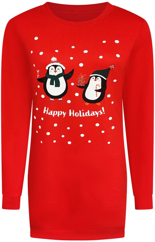 Pull de Noël moche / Robe de Noël rouge « Happy Fêtes » - Femme - Taille M