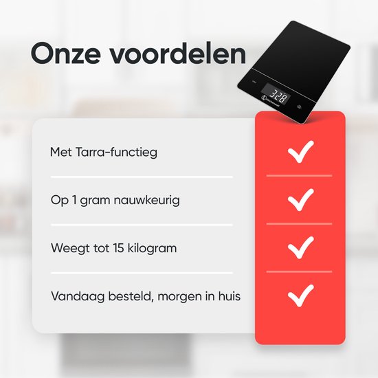 Kitchenwell Digitale Precisie Keukenweegschaal – Weegschaal Keuken - 1gr - 15kg – Tarra Functie - USB Oplaadbaar - Zwart