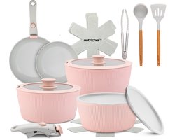 NutriChef 18-delige Pannenset Inductie - Anti-aanbak Keramische Kookgerei Set - Pannen en 
