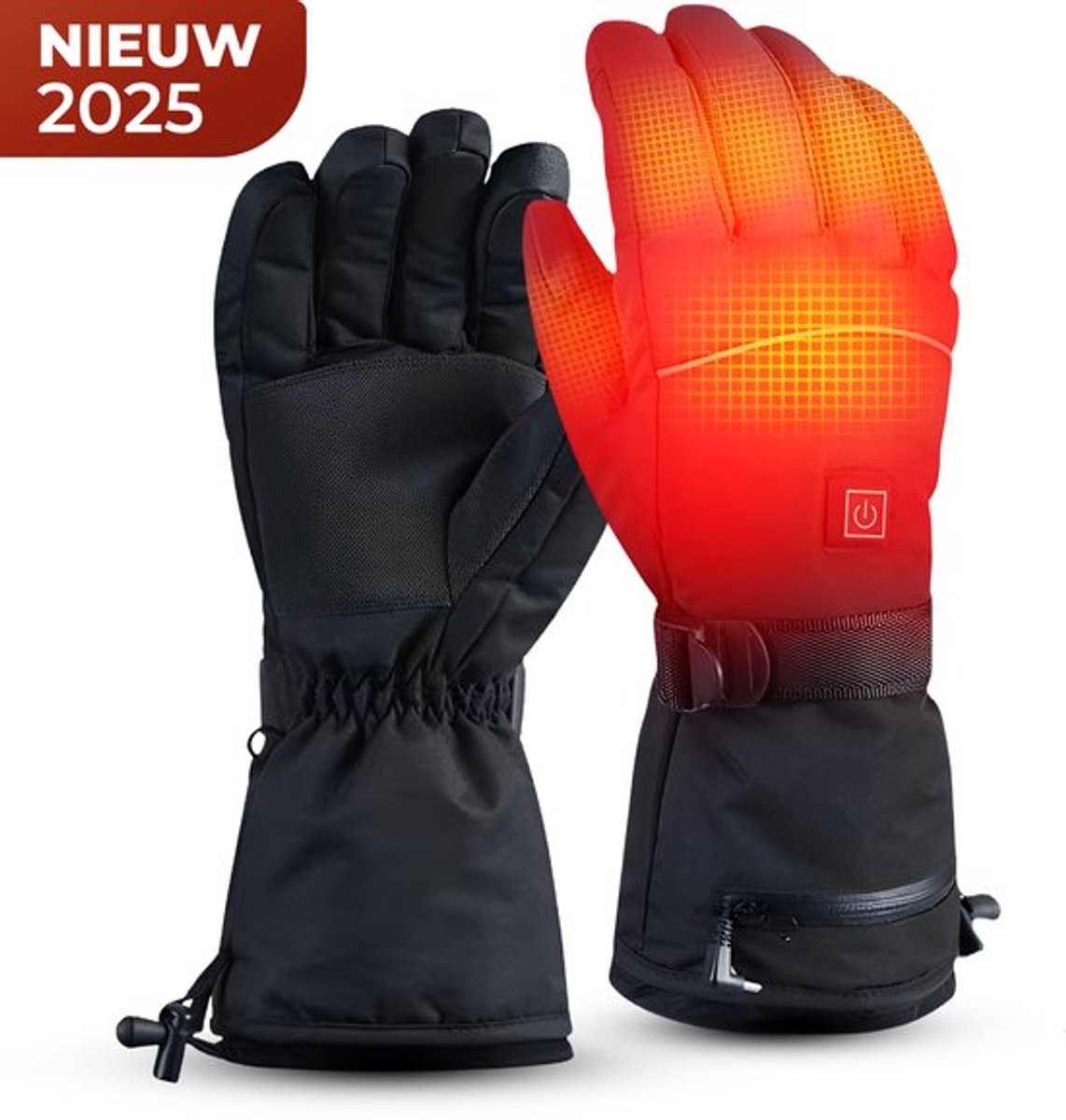 Verwarmde handschoenen op batterijen, elektrisch verwarmde handschoenen, gevoerd, heren en dames, ultradunne handwarmers, oplaadbaar, touchscreen, winterhandschoenen, geschikt voor wandelen, skiën en fietsen, zwart(Batterij niet inbegrepen)