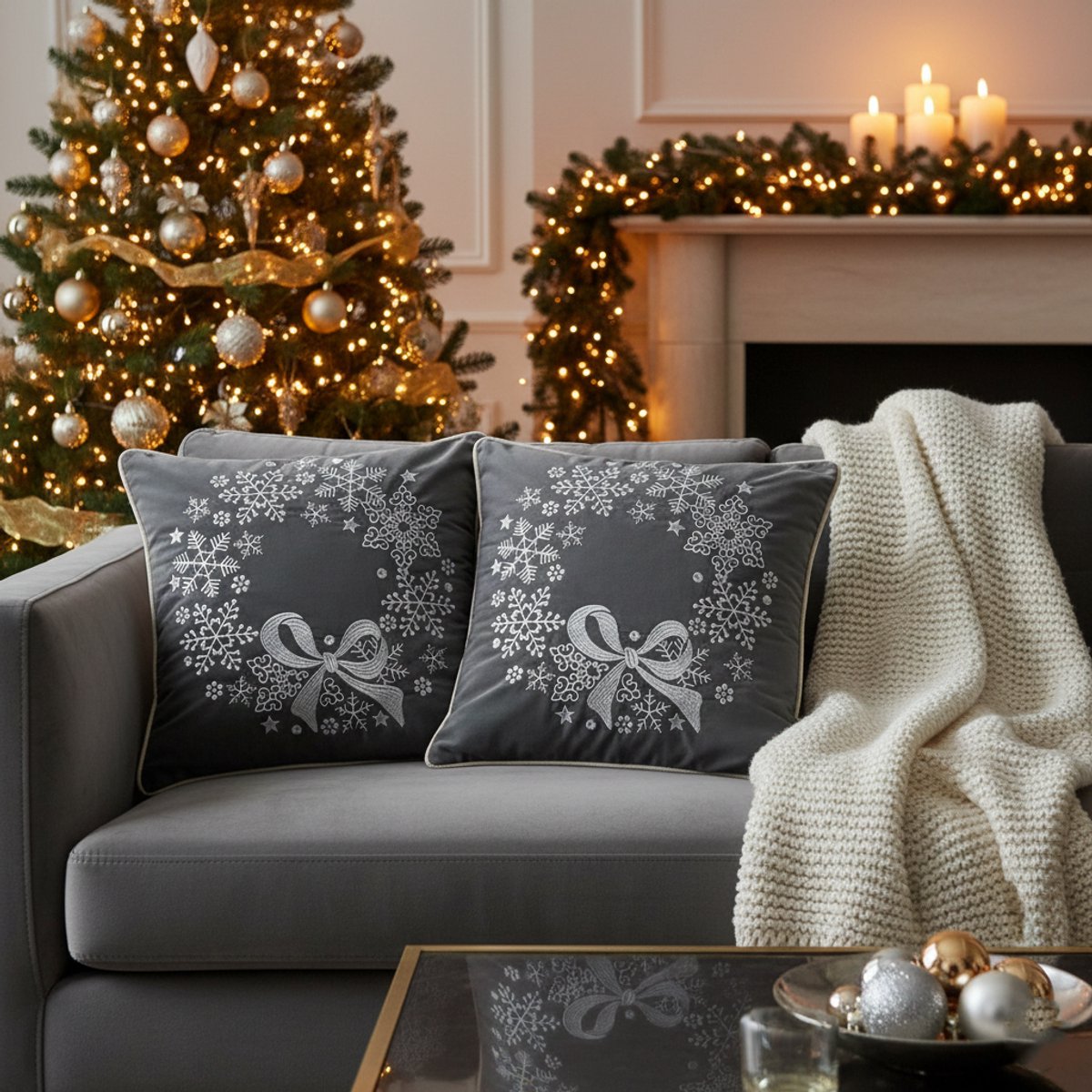 Urbane Hide | Set van 2 Kussenhoezen | Kussenhoes | Kussenhoesjes | Geborduurd met bies | 45x45 cm | Polyester | Grijs/wit | Zonder Binnenkussen