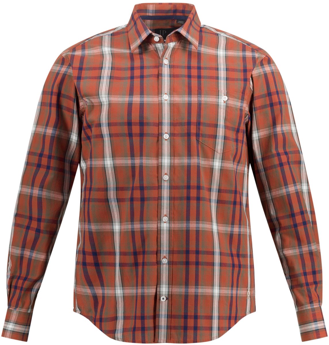 JP 1880 - Heren - Ruitenshirt lange mouw Kentkraag modern fit - Donkeroranje - Maat 4XL
