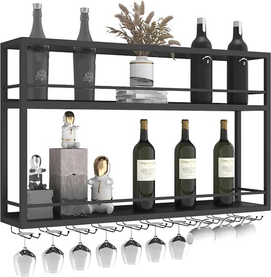 wijnrek aan de muur voor wandmontage wandrek hangrek flessenrek flessenhouder Wandmontage wijnrek houder metalen zwarte muur opknoping glaswerk rek houder champagne fles houder, hangende rustieke w