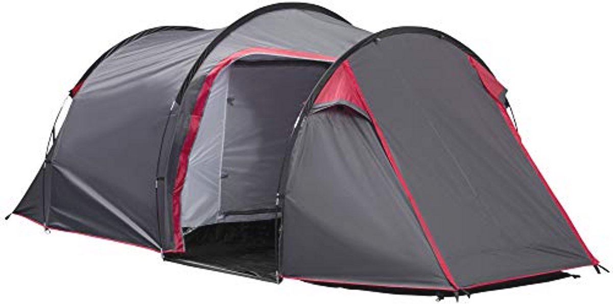 Outsunny Familie Camping Tent SAS Entree en Woonkamer 2-3 Personen Lichtgewicht Geventileerde Waterdichte Tent Gemakkelijk Te Monteren 3 Deuren Ramen 4,26L x 2,06B x 1,54H m Glasvezel Polyester PE