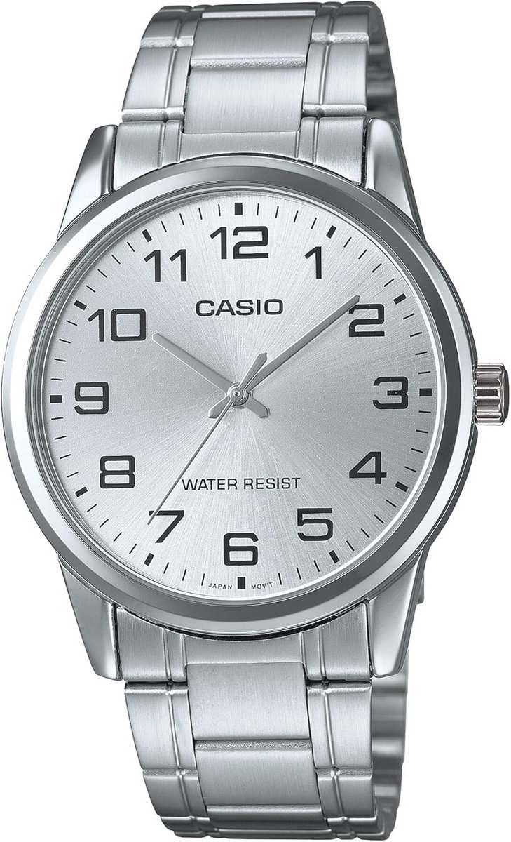 Casio MTP-V001D-7 Analoog kwartshorloge voor heren, met roestvrijstalen armband, zilver-wit, 45×38×8mm, Casual