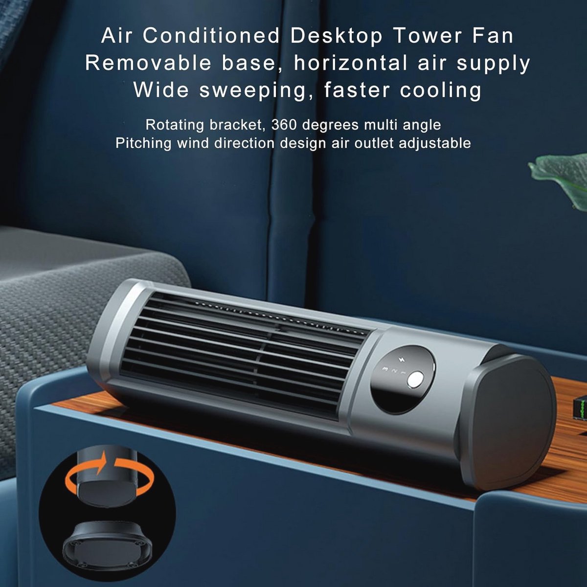 Bladloze Torenventilator met 3 Snelheden - 10 Inch Zwijgende Desktop Fan voor Thuis en Kantoor – foto 3