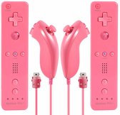 2-delige Wii-afstandsbediening en Nunchaku-controllerset met siliconen hoes en polsbandje, voor Wii en Wii U (roze)