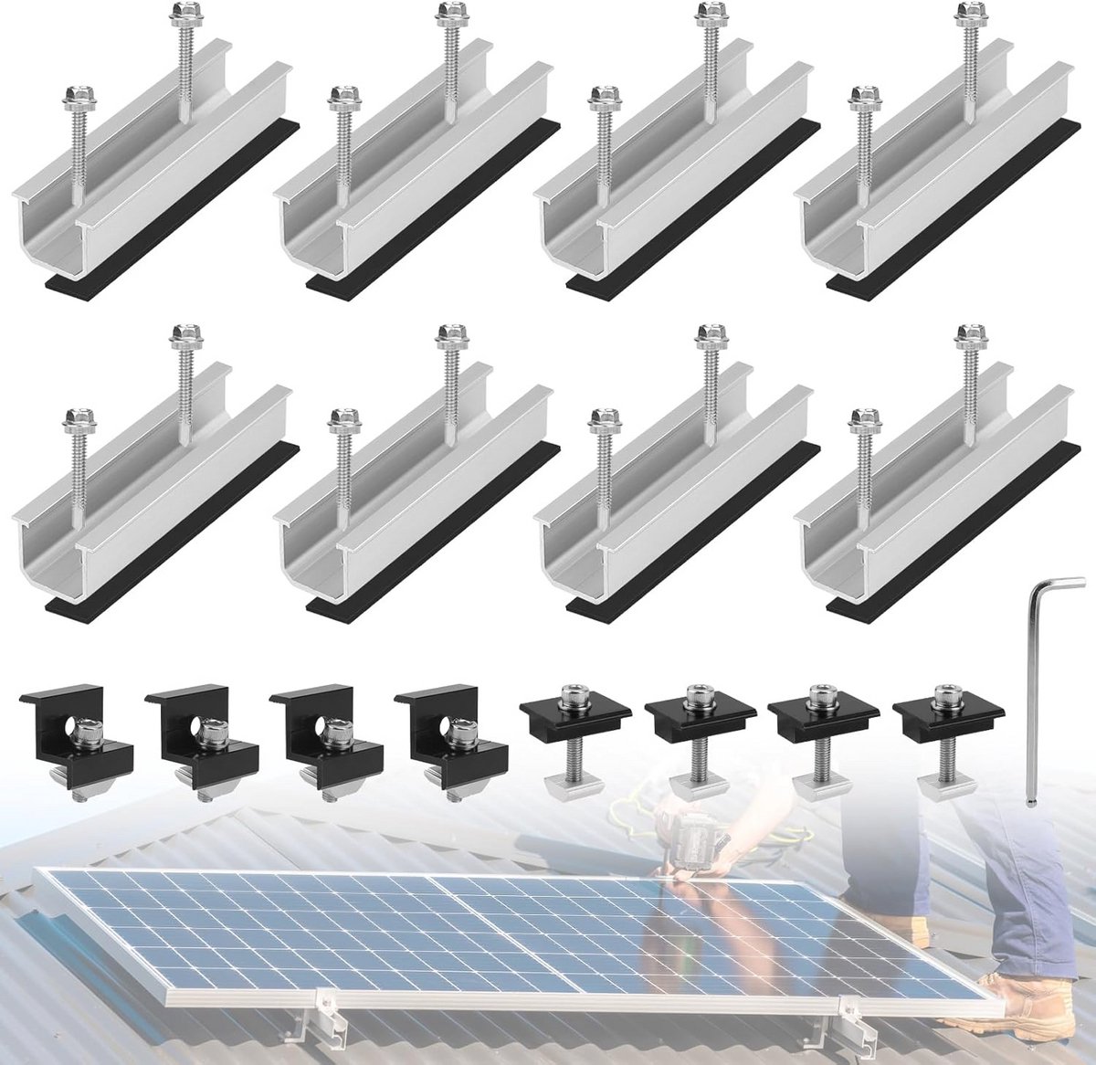 Montageset voor zonnepanelen - fotovoltaïsche modulerails voor plat dak