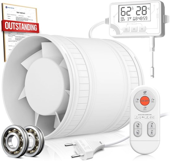 BUMSOU 100mm Buisventilator met Afstandsbediening, Stille Kanaalventilator met Vochtsensor
