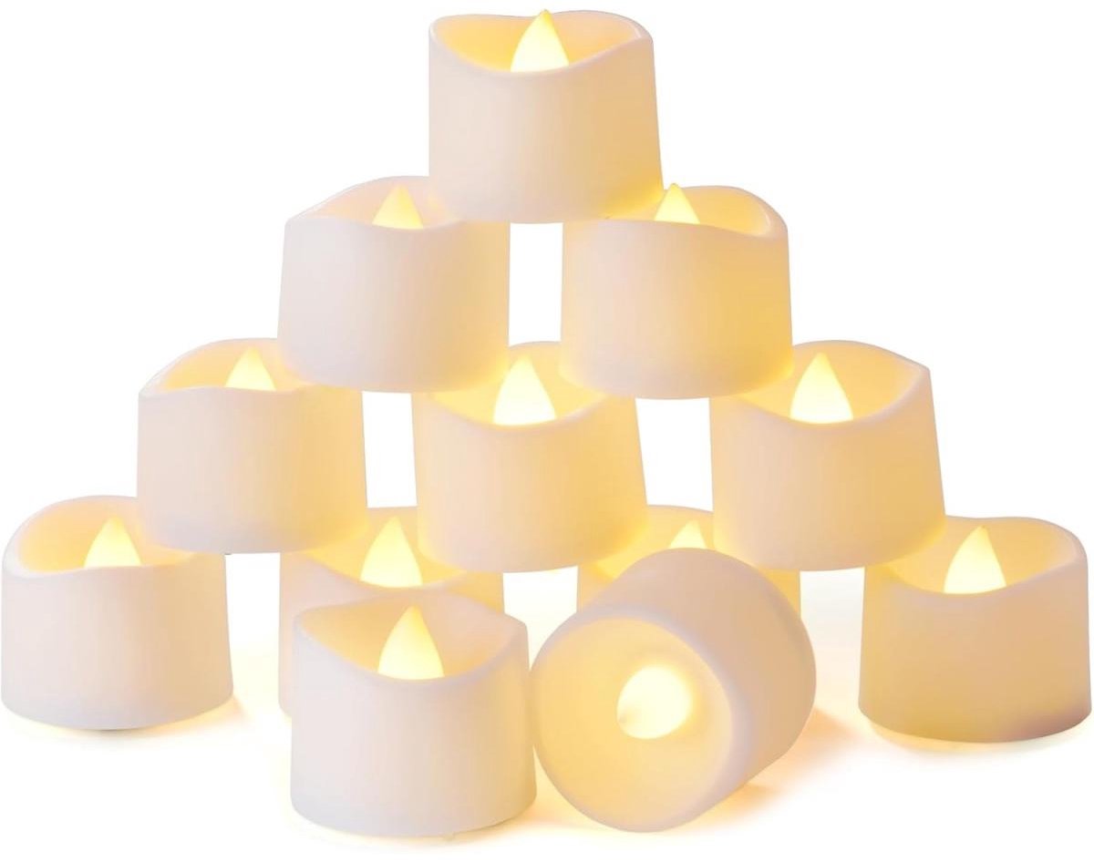 GELLDG 12 stuks LED-theelichtjes - 3,5 * 3,6 cm theelichtjes - Werkt op batterijen - Knippermodus - 6 uur aan, 18 uur uit - Kunststof materiaal - Geschikt voor kandelaars, eettafels of vensterbanken